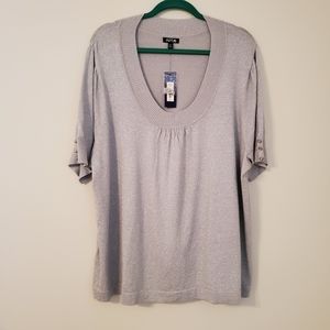 APT. 9 Silver Sparkly Shimmer Short Sleeve Blouse
